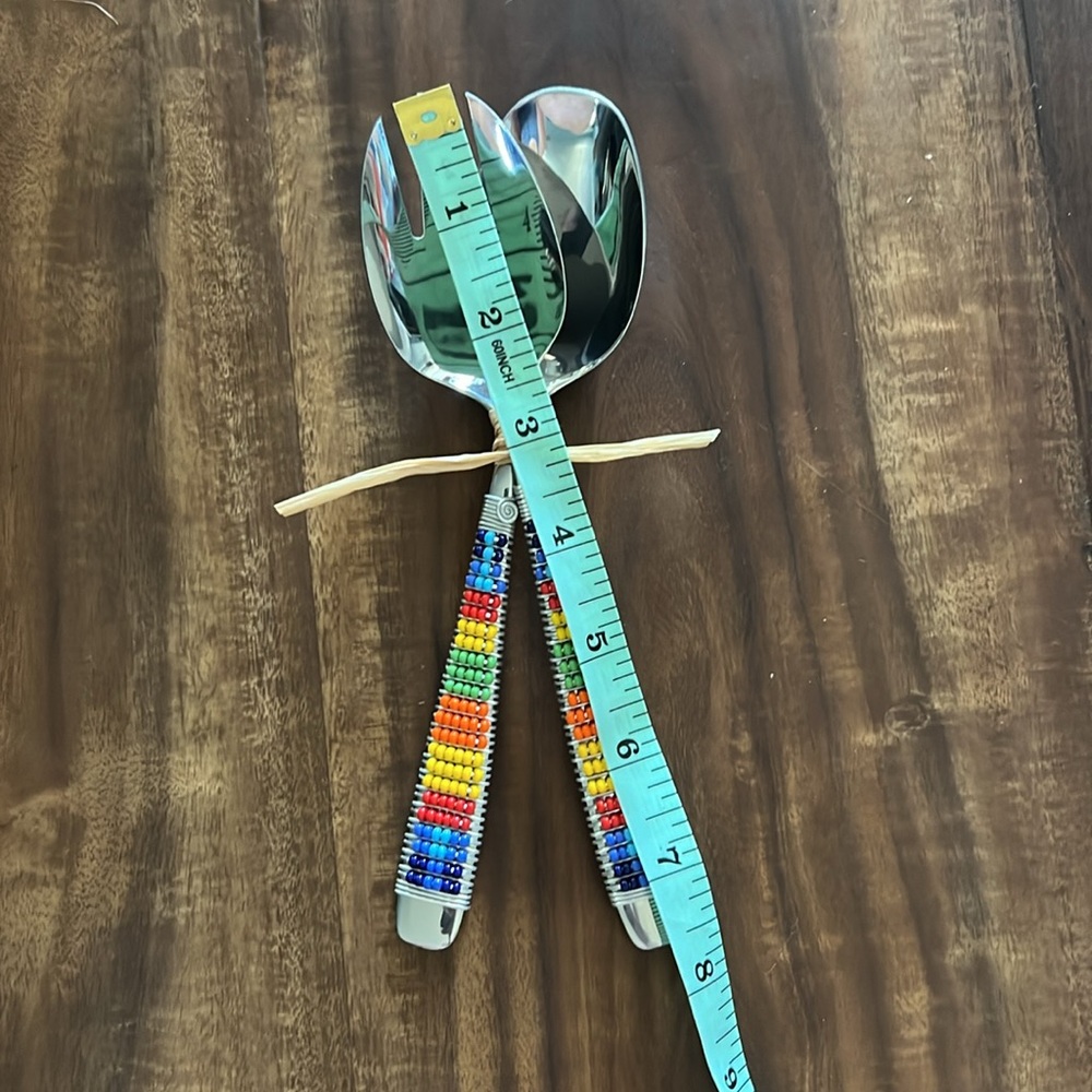Artisan crafted serving set, Spoon, and Spork wired & beaded rainbow 8” … - Picture 4 of 4
